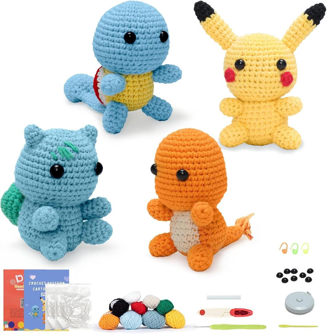 Crochet Kit for Beginners, Complete 4 PCS Cute Animals Crochet Kits for Adults with Step-by-Step Instructions and Video Tutorials - Best Knitting Birthday Gift (4P, Cute Animals)