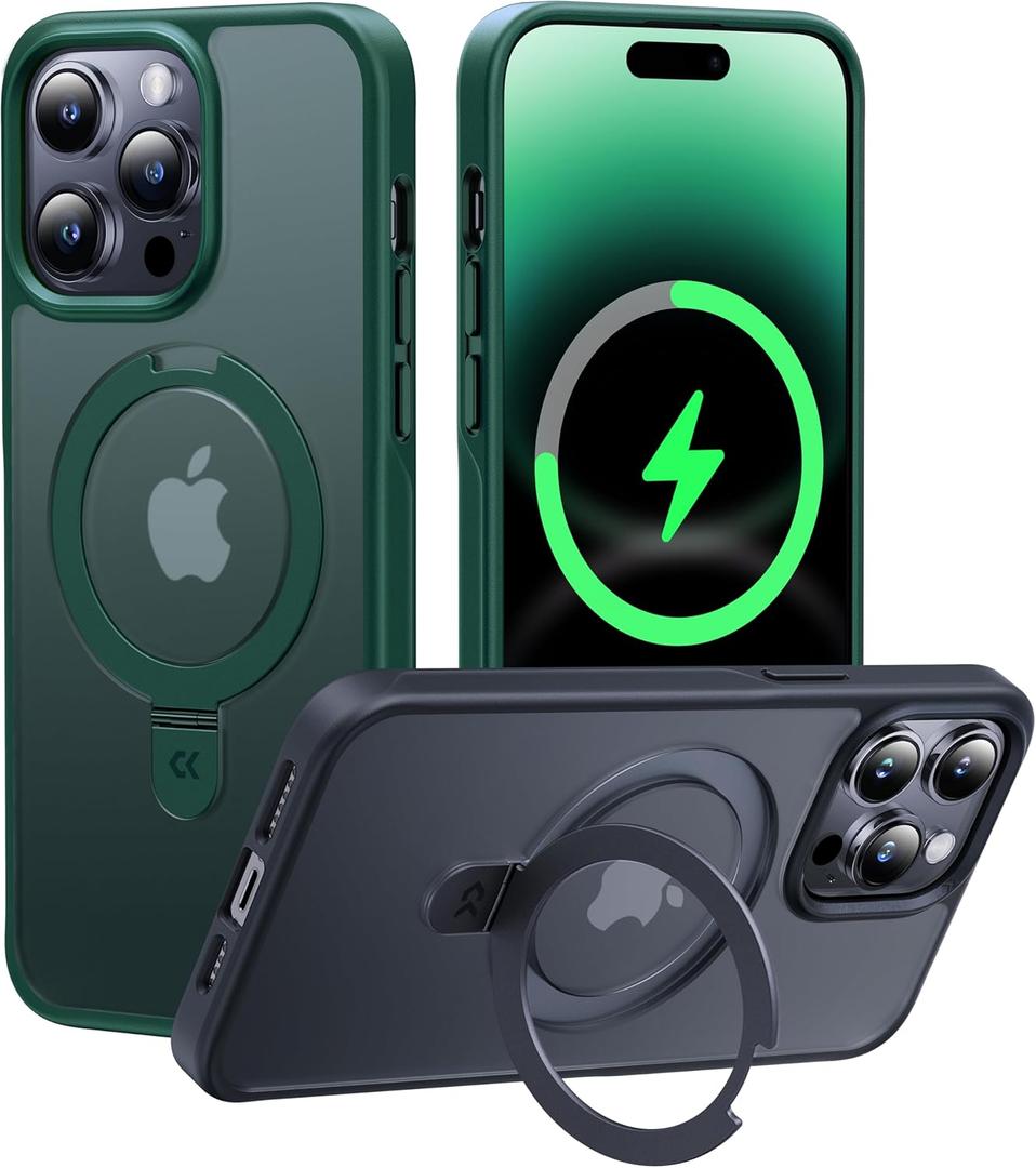 CASEKOO Designed for iPhone 14 Pro Case with Magnetic Invisible Stand [Military Drop Protection] [Compatible with MagSafe] Shockproof Slim Translucent Matte Pro Case 6.1 Inch, Green