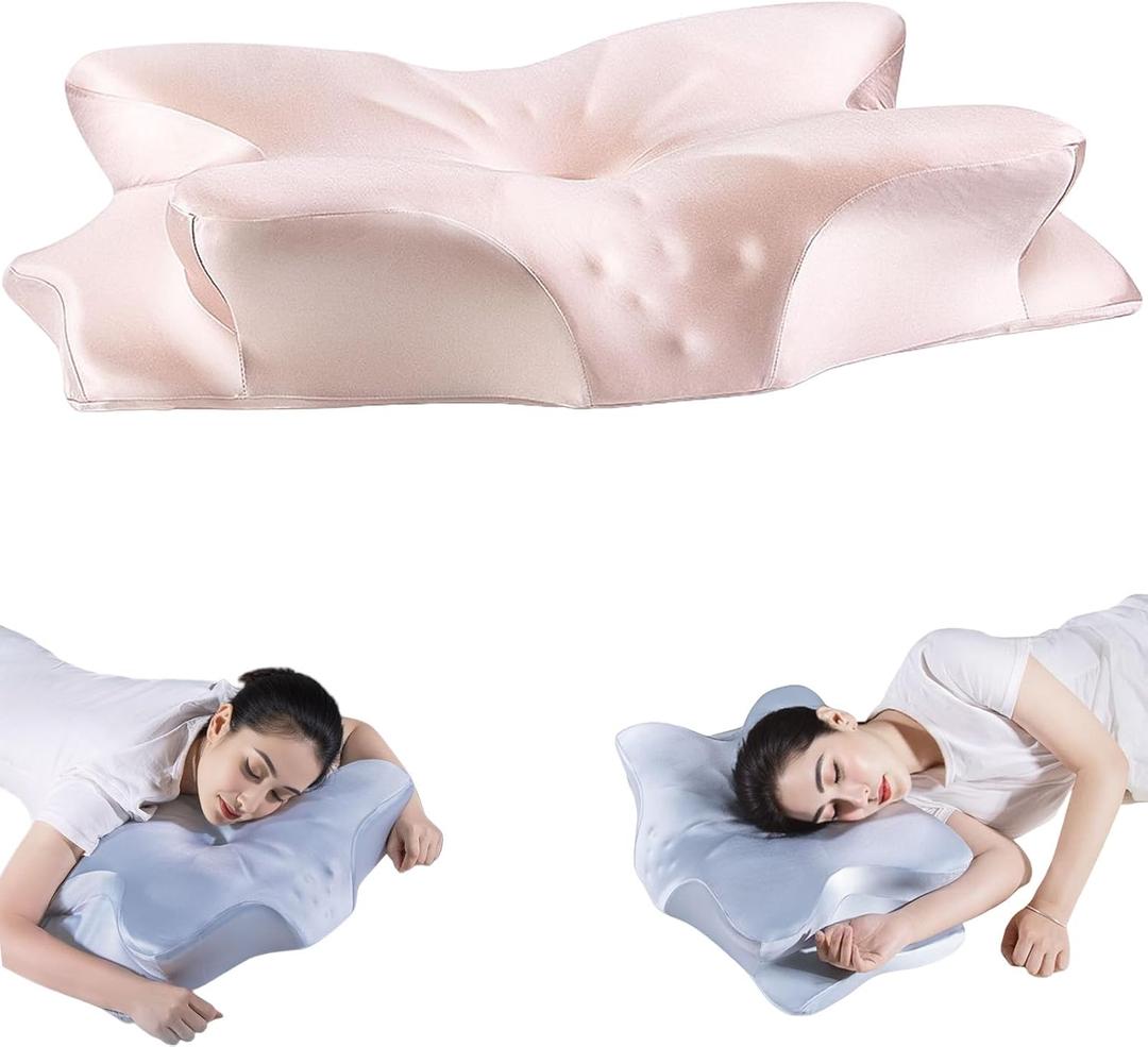 Cervical Neck Pillow for Neck Shoulder Pain Relief,Odorless Memory Foam Pillows & Soft Silk Cover,Side Sleepers and Neck Aches Sufferers,Neck Support Pillow for Adults Pink Cervical Neck Pillow for Neck Shoulder Pain Relief,Odorless Memory Foam Pillows & Soft Silk Cover,Side Sleepers and Neck Aches Sufferers,Neck Support Pillow for Adults Pink