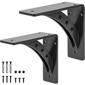 7 inch x 6 inch Heavy Duty Shelf Bracketsmax Load 900 LBS,Premium Alloy Metal Mantel Brackets , (Set of 2) Fireplace Mantel Brackets - Countertop Support Brackets (Black-Metallic Silver)