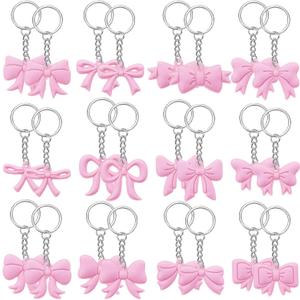24 Pcs Pink Bow Keychains Party for Supplies, Birthday Party Bow Keychains, 12 Style Bachelorette Party Decoration Baby Shower Party Cute Supplies(Light Pink)
