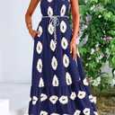 PRETTYGARDEN Women's 2026 Summer One Shoulder Maxi Dress Printed Flowy Boho Long Sundresses Spring Beach Vacation Clothes (Navy Apricot Floral)