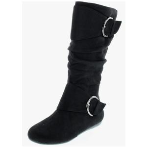 Forever Link Women's Klein-70 Closed Round Toe Buckle Slouch Flat Heel Mid-Calf Boot, Size: 8