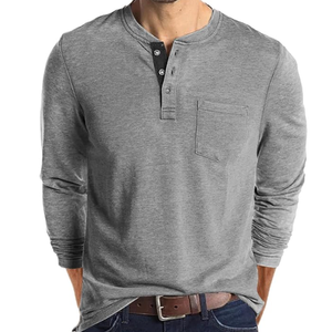 Lexiart Mens Fashion Henley Shirts 3 Button Long Sleeve T-Shirt Slim Fit V-Neck Tee, Gray, XL