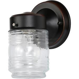 Design House 505198 Jelly Jar Classic 1-Light Indoor/Outdoor Wall Light with Clear Ribbed Glass for Entryway Porch Patio, Oil Rubbed Bronze (5.25 inches)