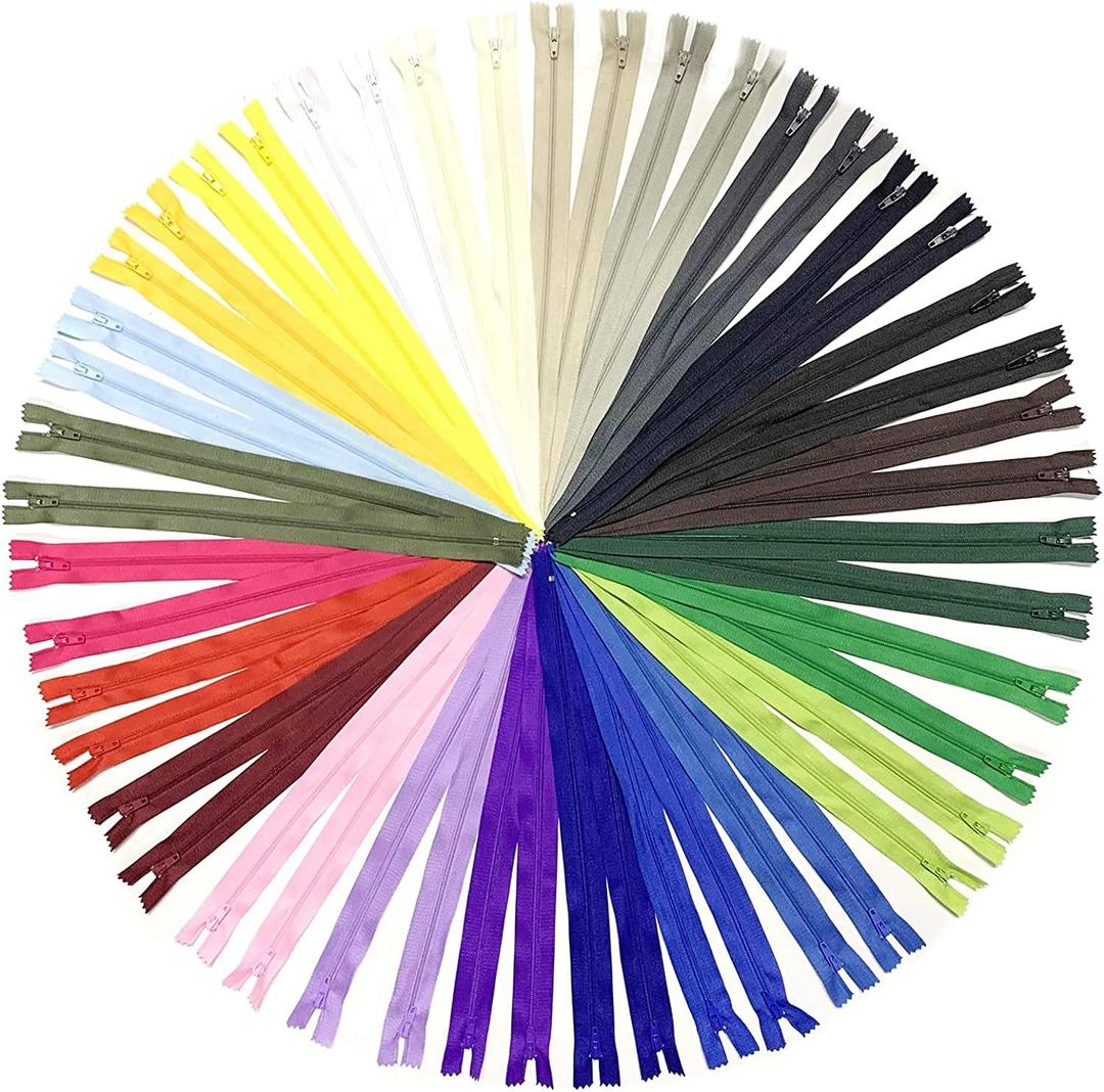 22 Inch Zippers, DOITEM 24 pcs 55cm/22 Inch Multicolor Nylon Coil Zippers for Sewing and Crafts 24 Colors