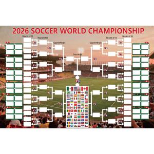 2026 Global Football Tournament Bracket Poster, 35x24" Professional DIY Match Tracker with 64 Reusable National Flag Stickers, Premium Polyester Fabric Wall Decor for Office, Man Cave & Sports Bar