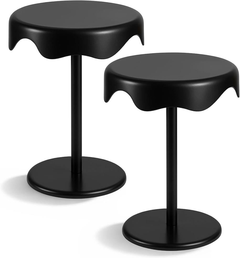Geelin 2 Pcs Outdoor Side Table 16.5 Inch Black Round Plastic End Table Removable Weatherproof Modern Desk for Outside Patio Snacks Home Office Backyard Pool, 16.5 x 16.5 x 22.4 inches