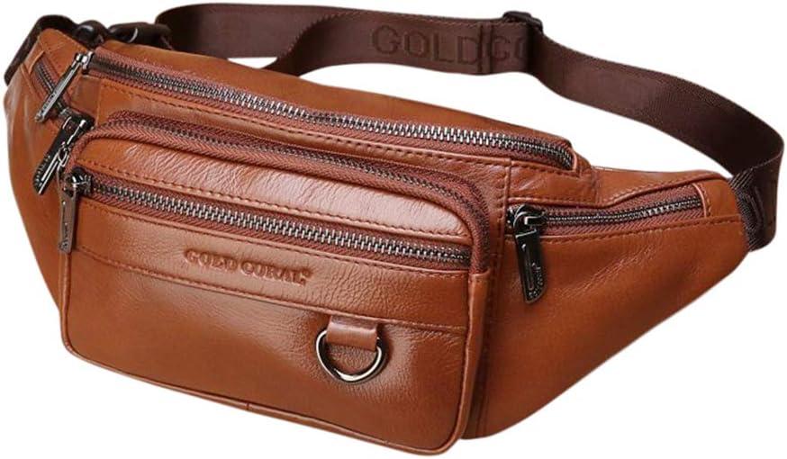 Leather Fanny Pack Mens Genuine Leather Waist Bag Sport Travel Hiking (brown)