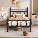 Twin Bed Frames with Headboard, Noise Free, Easy Assembly, Black | sturdy metal platform twin size bed frame with steel slat support no box spring needed 12in underbed storage