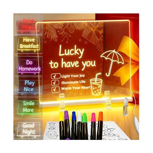 LED Drawing Board 13.7"x10" – Light Up Acrylic Dry Erase Board & LED Note Board with Colors, Adapter, 7 Markers, Message Board for Home Décor, Birthday, Christmas Gifts Idea