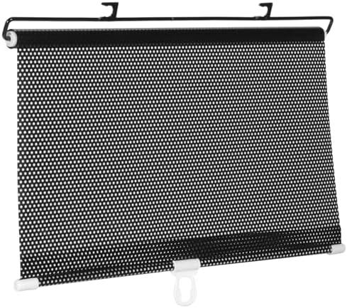 Amosfun Retractable Car Windshield Sunshade - 49x15 Inch Black PVC and Metal Shade Curtain, Heat Insulation, Easy Installation, for Side and Rear Windows