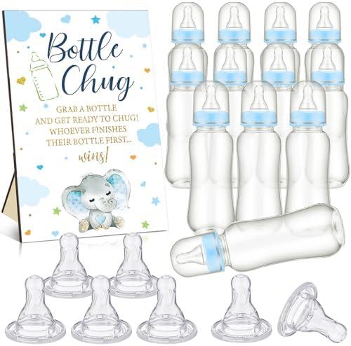 TrelaCo Blue Elephant Cool Baby Shower Games Bottle Chug Sign Wooden Elephant Theme Gift Sets Gender Reveal Party Favors and 6 Pcs Baby Bottle Shower Favor for Games Gender Reveal