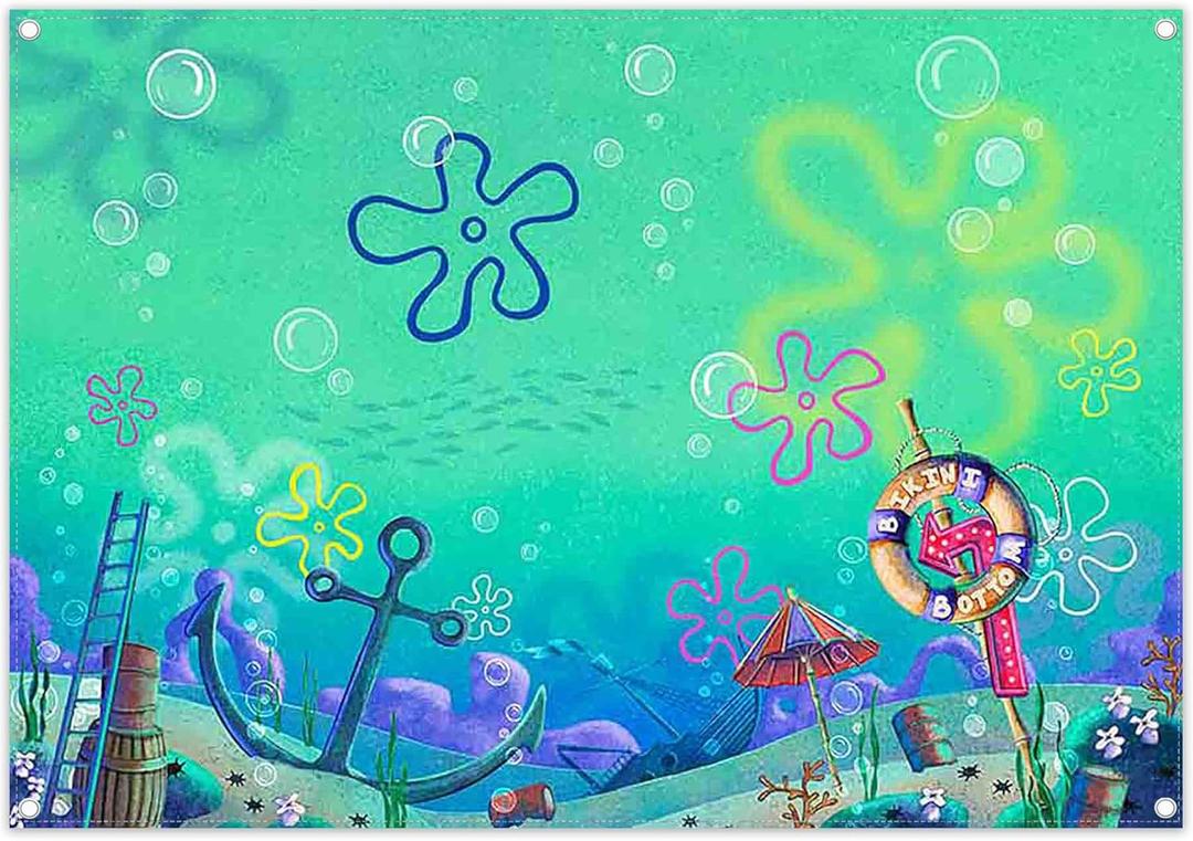 2D Digital Print 7x5ft Fabric Hawaii Under The Sea Cartoon Summer Aloha Seaweed Underwater Hand-Painted Blurred Style Photography Backdrop Kids Birthday Party Photo Props