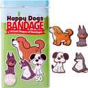 BioSwiss Bandages, Happy Dog Shaped Self Adhesive Bandage Set, Latex Free, Sterile Wound Care, 50 Count