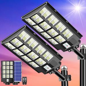 CEDIO Solar Street Lights Outdoor Solar Parking Lot Lights Commercial 8000W High Lumens LED Solar Street Light Waterproof IP66 Dusk to Dawn with Motion Sensor 2 Pack 