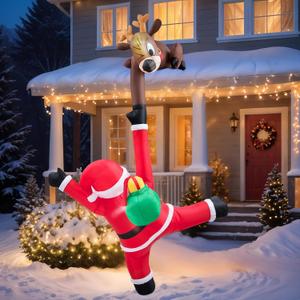 10 FT Hanging Inflatable Outdoor Decoration, Inflatable Elk and Climbing Santa Blow Up Yard Decor with Build-in LEDs, Inflatable Decorations for Outdoor Yard Garden