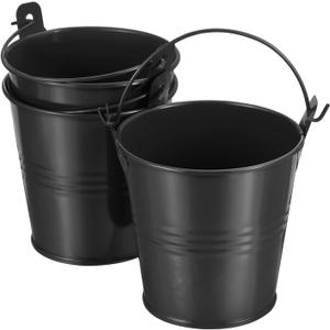 PATIKIL 3" Height Mini Metal Bucket, 3 Pack Colorful Metal Succulents Pot Party Decorative Pails with Handles for Small Succulents, Black (About 200ML)