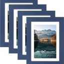 5x7 Picture Frame Set of 4, High Definition Real Glass, Display Pictures 4x6 with Mat or 5x7 Without Mat, Gallery Wall Hanging or Tabletop Photo Frames, Blue