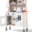 Tiny Land Play Kitchen for Kids, Wooden Kids Play Kitchen Playset Chef Pretend Play Set for Toddlers with Real Lights & Sounds, Toys Kitchen with 18 Pcs Toy Food & Cookware Accessories (White)