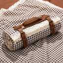 VitalCozy Waterproof Picnic Blankets 59 x 78in Outdoor Blanket Foldable 2 in 1 Double Layer Sandproof Beach Mat with Carry Strap for Camping Lawn Park Beach Grass(Coffee White)