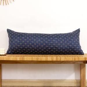 Decorative 14x36 Lumbar Pillow Cover, Dark Blue Cross Pattern Woven Textured Cushion Case Polyester Cozy Modern Farmhouse Vintage Pillowcase for Couch Sofa Bed Living Room, ONLY 1 Cover