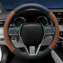 Steering Wheel Cover Standard Size 14.5-15 inch, Non-Slip Car Wheel Cover Protector, Breathable Microfiber Leather, Black and Ochre Brown