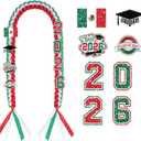 Mexican 2026 Graduation Leis Decorations with Pins, Class of 2026 Grad Embroidery Patches Party Supplies for High School College Graduation
