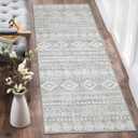 Lahome Farmhouse Grey Hallway Runner Rug, Ultra-Thin Washable 2x5 Laundry Room Rug Runner with Rubber Backing, Non Slip Low Pile Tribal Print Indoor Floor Carpet Runner for Entry Bathroom