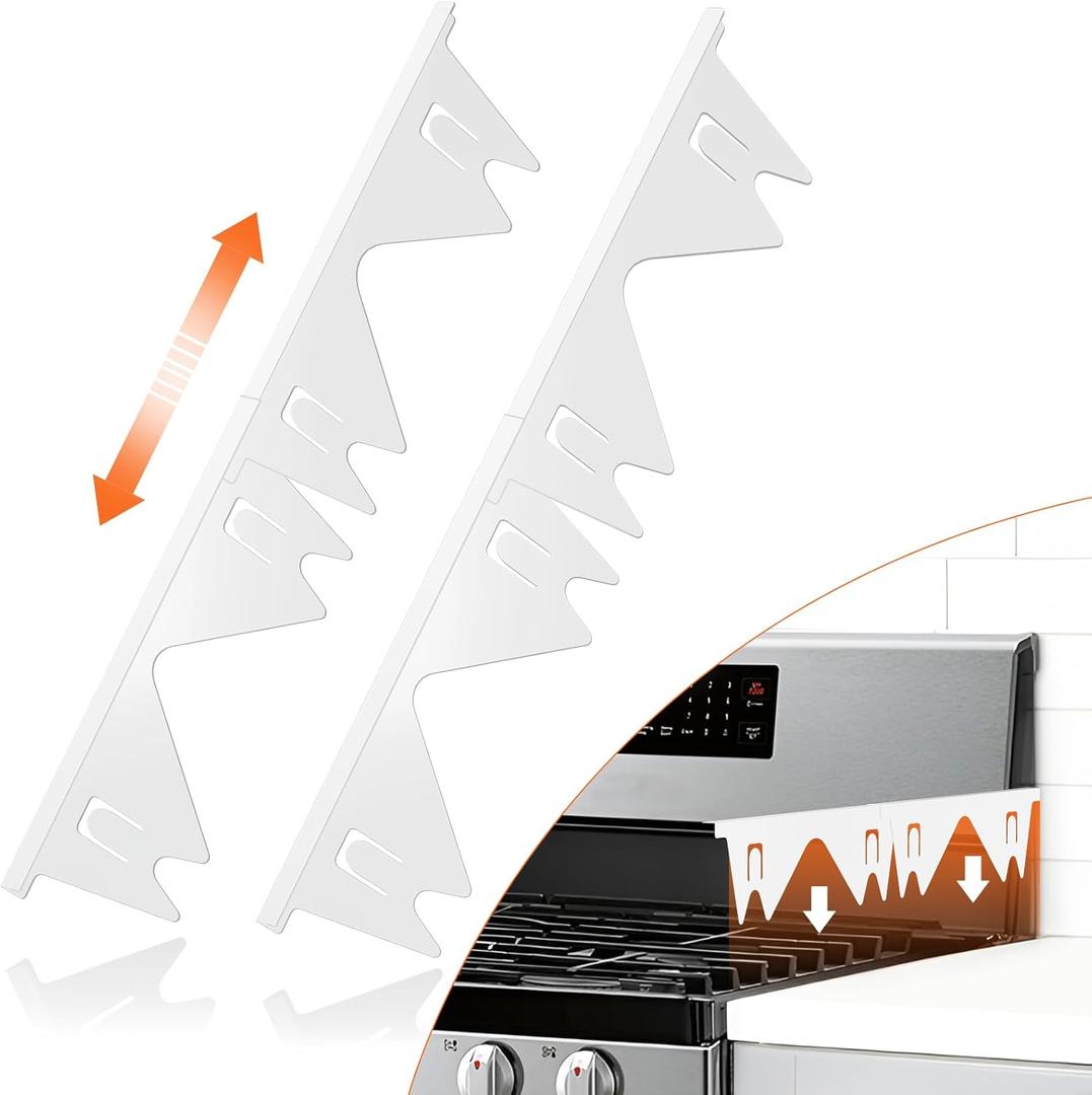 Stove Gap Covers Stainless Steel (2PCS),Stove Gap Filler,Range Trim Kit,Stove Gap Guard for Kitchen Oven Between Stovetop and Counter,Easy Clean Heat Resistant,Adjustable Length 13.8'' to 27.5'',White
