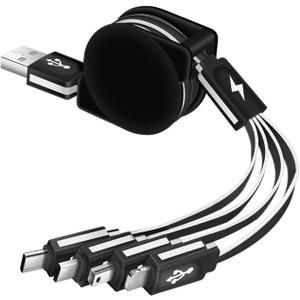 Multi Charging Cable 4 in 1 Multi USB Charger Cable Retractable Universal Multiple USB Charging Cord Adapter with Mini USB/IP/Micro USB/Type C Port for PS3/Samsung Galaxy/LG/HTC More [Pack of 2/3Ft]