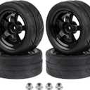 Pre-Glued OD 2.55" 12mm Hex Wheels Rims and Rubber Tires for Traxxas Tamiya HPI HSP Redcat RC 1/10 On Road Racing Car, Set of 4 (Color C)