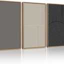 Drsoum Mid-Century Modern Framed Wall Art Large 16x24in Minimalist Abstract Boho Neutral Line Wall Decor Geometric Artwork Kitchen Dining Room Natural Framed