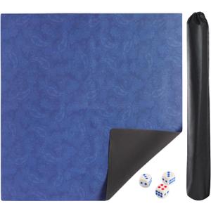 Mahjong Mat, Mahjong Table Mat with Prints & Extra Dice, for Poker, Card, Mahjong, Dominoes Games (Blue, 31.5 inches)