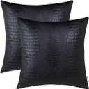 BRAWARM Faux Leather Pillow Covers 20 X 20 Inches, Black Leather Pillow Covers Pack of 2, Crocodile Leather Decorative Throw Pillows for Living Room Couch Bed Sofa Home