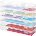 novelinks Stackable Plastic Clear Storage Box Containers with Latching Lid - Art Craft Supply Organizer Storage Containers for Pencil Box, Crayon, Beads (3 Small + 3 Medium + 3 Large -Clear)