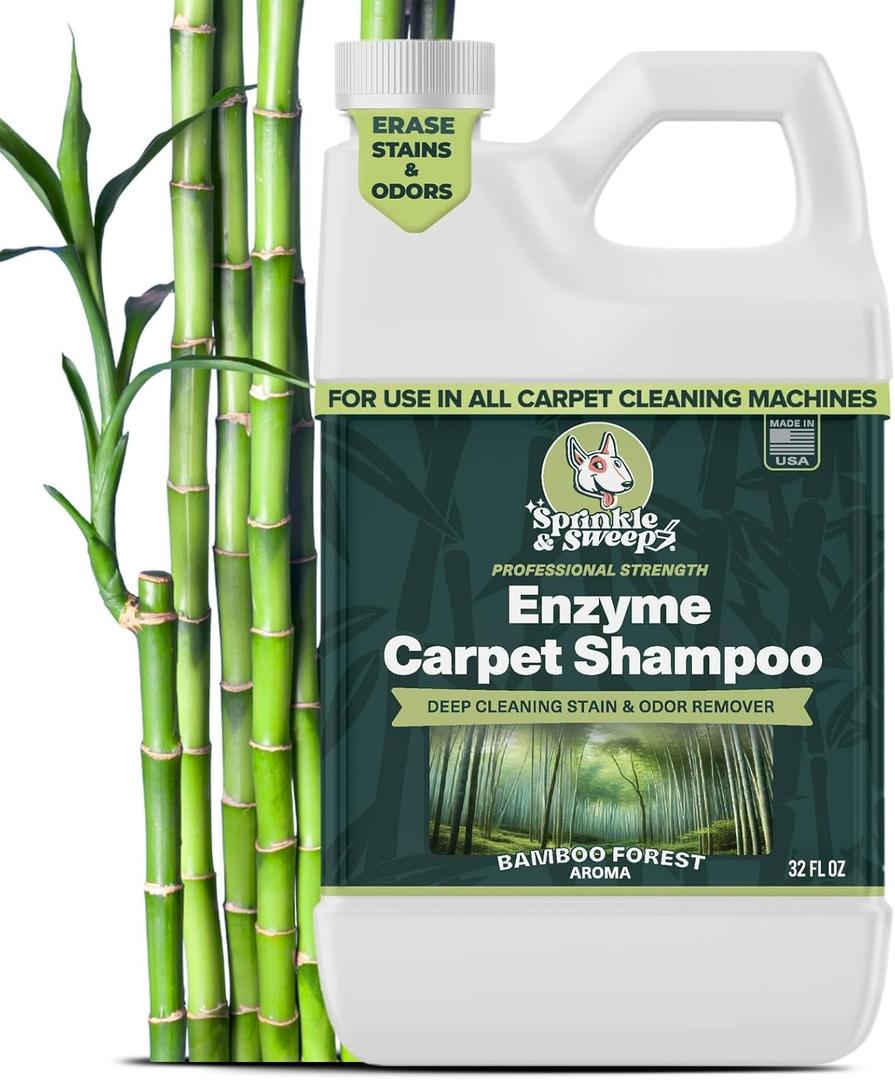 Sprinkle & Sweep Enzyme Carpet Shampoo (32oz) - Carpet Cleaner Solution to Eliminate Tough Stains & Neutralize Odors at the Source - Car, Furniture, Carpets & Rug Cleaner - Use with All Machines (32 Fl Oz (Pack of 1))