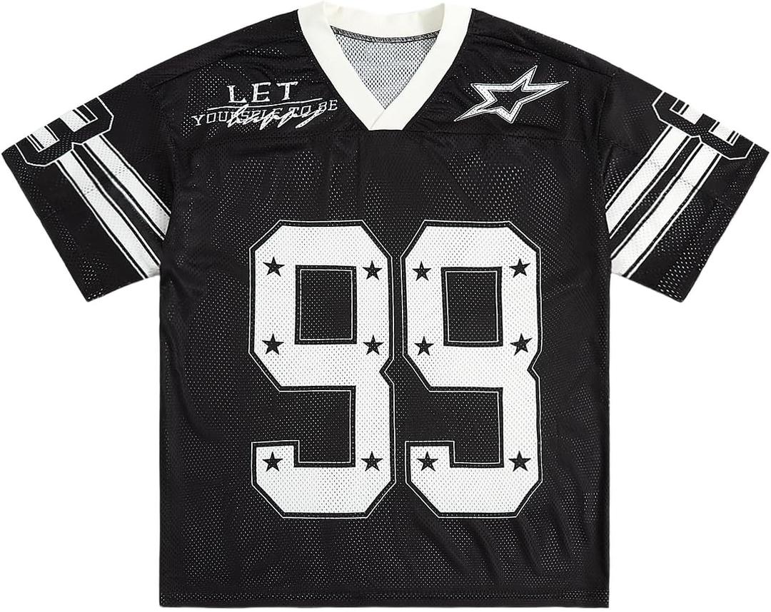 SOLY HUX Mens Jersey Y2k Baggy Shirts Graphic Tees Oversized V Neck Tshirts Summer Tops (Large)