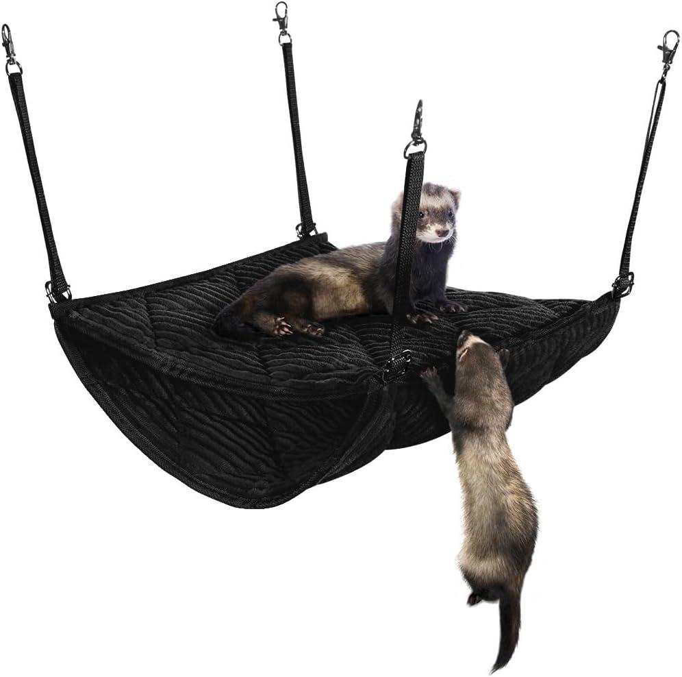 Ferret Hammock for Cage - Plush Double Bunk Bed Hanging Clips - Perfect for 2 or More Small Pets! (Rats, Ferrets, Hamsters, Guinea Pigs, Chinchillas & Squirrels) - Black
