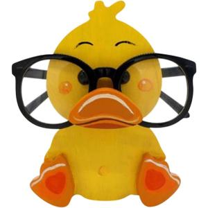 Cute Wooden Animal Glasses Holder Carving Sunglasses Eyeglass Display Stand Rack Home Office Desktop Decoration Gift for Kids (Yellow Duck)
