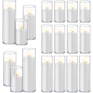 Homjoy 36 PCS White Pillar Candles with Glass Candle Holders Clear Hurricane Candle Holders Glass Cylinder Vases for Centerpieces Wedding Party, Event, Home Office (18 Candles+18 Candle Hoders)