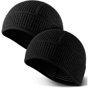 2 Pcs Winter Beanie Skull Cap for Men Loose Thermal Skull Cap Warm Winter Fleece Hat for Outdoor Sports (Black)