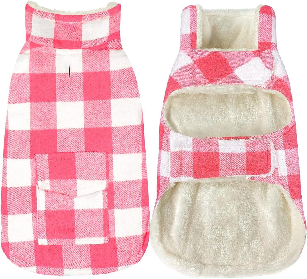 Malier Classic Plaid Fleece Dog Coat Jacket with Pocket, Windproof Warm Vest Winter Pet Clothes Apparel for Small Medium Large Dogs (Pink, XXX-Large)