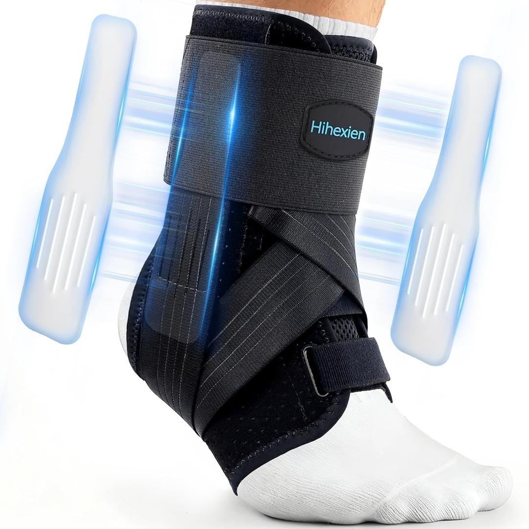 Ankle Brace for Sprained Ankle, Ankle Brace for Women Men Adjustable & Air Fabric Cool With 2 Removable Side Splints, Ankle Stabilizer for Basketball, Volleyball, Sports, Injury Recovery (Medium)