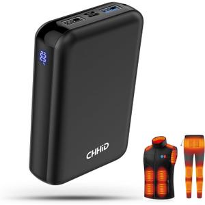 Pocket Size 10000mah Power Bank for Heated Jacket,5V 2A Heated Vest Battery Pack,LED Display Portable Charger for Heated Clothing, Coat, USB Heated Blanket, Stadium Seats, Chair.