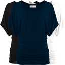 Free to Live 3 Pack Dolman Sleeve Tunic Dressy Business Casual Tops for Women Short Sleeve Shirts Work Outfits Travel Clothes (Medium, Black, Navy, White)