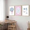 Pink and Blue Coastal Wall Art Set Of 3 Preppy Bikini Shells Painting Picture Wall Decor Meet Me at the beach Poster Print Artwork for Living Room Bedroom Dining Room Bathroom Home Decoration Unframed (24L" x 16W")