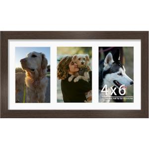 DUENPY 8x14 Collage Picture Frame 4x6 Collage Picture Frame Displays Three 4x6 inch Photos or 8x14 (Without Mat) for Horizontal Wall Mounting Display and Vertical Walnut