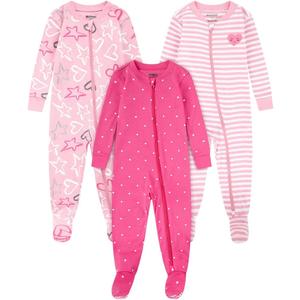 HUGGIES Baby 3-pack Footed Coverall Pajamas (2T, Sea Pink/Stars)