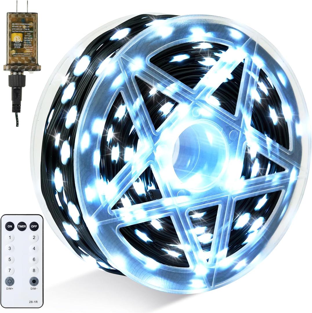 Joiedomi 600 LED Christmas Lights Outdoor,198 FT Cool White Christmas Tree Lights with 8 Modes Timer, PVC Green Wire String Lights with Reel for Indoor Outdoor Holiday Xmas Eve Night Decorations
